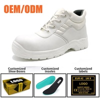 Chaussures de sécurité de cuisine à coupe moyenne pour hommes, à prix abordables, anti-perforation, avec embout en acier, en cuir microfibre blanc, résistantes à l'huile et antidérapantes