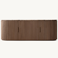 Ensemble de meubles de salon de style américain de luxe Rhoohill, meuble TV en bois massif de chêne, plateau en marbre, console multimédia à 4 portes