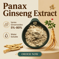 Extrait de Ginseng Naturel en Poudre 5% 80% Ginsénosides, Ingrédient en Vrac pour Compléments Alimentaires, Capsules, Extrait de Panax Ginseng en Poudre 1kg