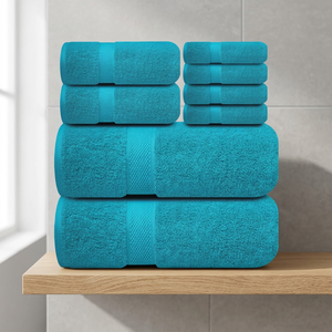 Ensemble de serviettes de bain en tissu éponge turquoise ORCHID, couleur unie douce, séchage rapide, pelucheux, écologique, biologique, hypoallergénique, serviettes pour la maison - Product Image 1