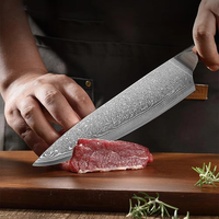 Ensemble de couteaux de cuisine de chef professionnel avec lame damas VG10 Santoku sculpture désossage couperet poignée en résine acier au carbone