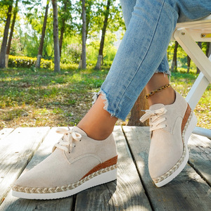 Chaussures à lacets en corde de chanvre, plateforme compensée à semelle épaisse, grande taille, style européen et américain pour femme - Product Image 3