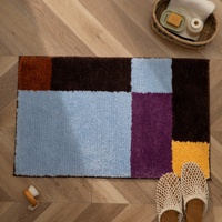 Tapis de salle de bain moderne à blocs de couleur, touffeté, ultra-doux, super absorbant, avec support antidérapant robuste et durable