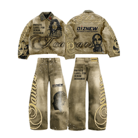 DiZNEW 2025 Ensemble Jean Homme Veste en Jean d'Hiver Denim Premium Lavé Toile Denim Motif Imprimé 3D Veste Homme