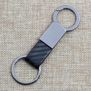 Customized LOGO Promotional Keychain Luxurious Carbon Fiber Texture Keyring Metal Zinc Leather Car <b>Key</b> Pendant Keychain - Product Image 3