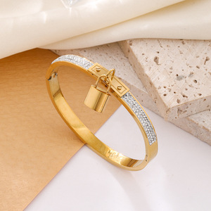 Fashion Waterproof Double Layer Stainless Steel <b>Bangle</b> <b>Bracelet</b> with Diamond Roman Numeral Style <b>Bracelet</b> - Product Image 4