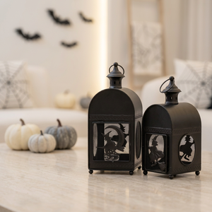 Manufacturers Halloween Decorative Metal Candle Lanterns with Flying Witch Cutout and Mesh Design - Product Image 2