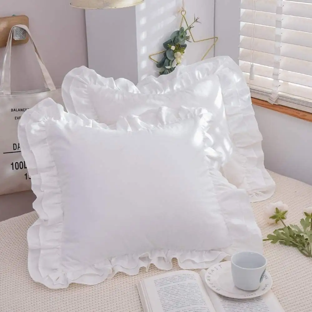 Farmhouse lace Euro Cover White Decorative Ruffle Euro Pillow Sham Cotton Shabby Chic Pillowcases Pillow Cover