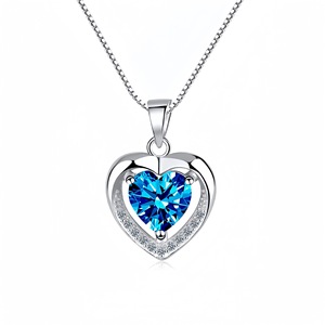 Moda S925 gioielli in argento <span class=keywords><strong>collana</strong></span> <span class=keywords><strong>cuore</strong></span> <span class=keywords><strong>oceano</strong></span> rame placcato argento moda blu regalo anniversario di san valentino - Product Image 1