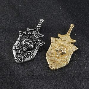สร้อยคอจี้รูปหมีเซลติกสไตล์พังก์สำหรับผู้ชาย วัสดุสแตนเลสสตีลแบบนอร์ดิก วิคกิ้ง พร้อมดาบและโล่ห์ ชุบทอง ดีไซน์ทันสมัย - Product Image 3