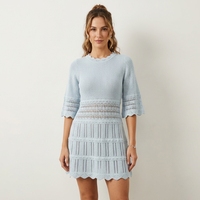 Robe pour femme Bella, sur mesure, OEM & ODM, manches mi-longues, tricotée, de haute qualité, avec volants