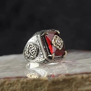 الأكثر مبيعًا على الطراز العرقي العتيق الزركون بأربعة ألوان حلقات الهيب هوب خاتم خاتم حجر أحمر للنساء - Product Image 4