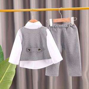 Ensemble de Costume Formel Garçon en Gros <span class=keywords><strong>1</strong></span>-4 Ans Gilet + Chemise + Pantalon avec Poche à Chaîne et Nœud Papillon <span class=keywords><strong>Tenue</strong></span> de Cérémonie Bébé Vêtements pour Tout-Petits - Product Image 3