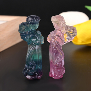Estatua de Ángel de Fluorita Arcoíris Natural al por Mayor, Piedra Curativa de Cristal Tallada en Forma de Ángel para Decoración - Product Image 5