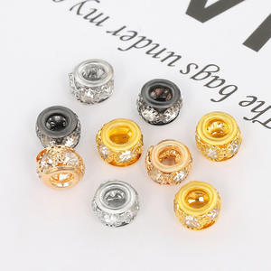 12mm 15mm DIY joyería Metal agujero grande cuentas diamantes de imitación Junta hueca cuentas listas - Product Image 1