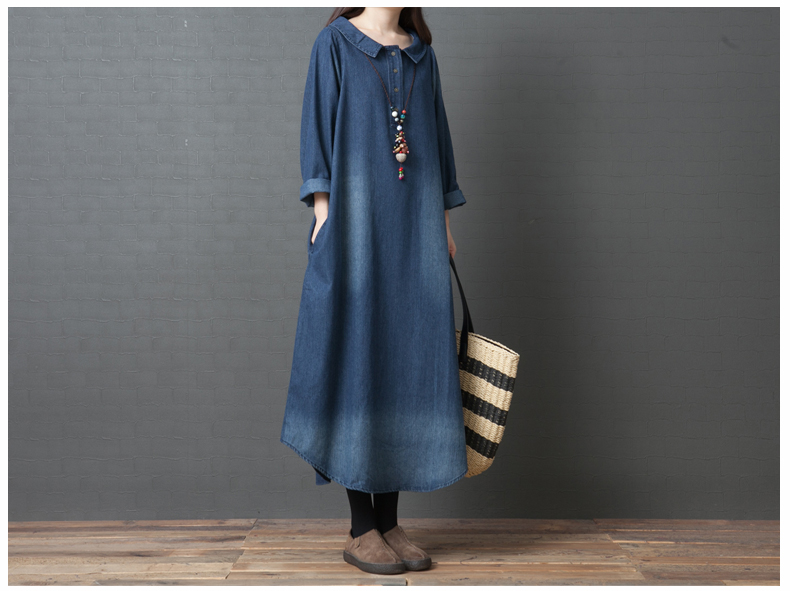 denim dress korean fashion Korean Style] Long Sleeve Single Breasted Denim Dress w/ Belt – Ordicle main image 0