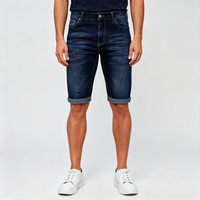 Shorts en jean pour homme, coupe slim, délavé foncé, à revers retroussés, taille mi-haute, poches classiques, décontracté, pour l'été