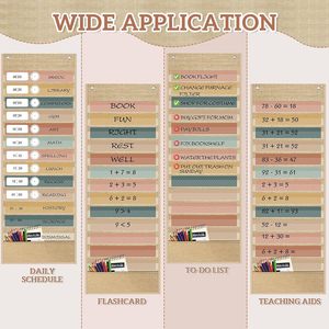 Burlap Daily Schedule Pocket Chart 14 Pockets Reusable Cards Time Management Classroom <b>Decor</b> Farmhouse - Product Image 6