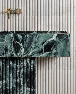 YUSHI Diseño moderno Verder Alpi Green Fregadero de baño de mármol estriado <span class=keywords><strong>Lavabo</strong></span> independiente cuadrado personalizable para baños de hotel - Product Image 6