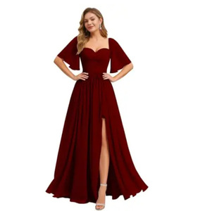 Abito <span class=keywords><strong>da</strong></span> sera lungo in chiffon con scollo quadrato, taglie forti, ideale per feste, damigelle, banchetti e presentazioni - Grande successo! - Product Image 4