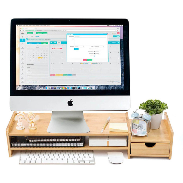 2 Tier Desktop Organizer Set Standing Desk Bamboo Wooden Laptop PC Computer Monitor Stand Riser With Drawer Book Holder