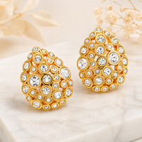 Boucles d'oreilles SUMMLY18K en acier inoxydable plaqué, luxe léger, tendance, entièrement incrustées de zircons, motif ajouré