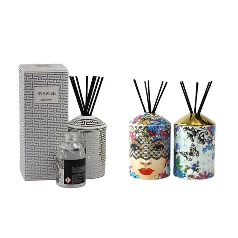 Ceramic Reed Diffuser Bottle Custom Empty Aroma Diffuser Luxury Candle Vessel Jars With Fragrance Black Rattan Sticks And Box