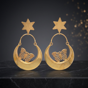 Boucles d'oreilles ethniques en laiton et pierres précieuses, faites à la main, plaquées rhodium - Product Image 3