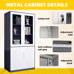 Armadio Archivio in Acciaio con Porte Laterali in Vetro Bloccabili - Arredamento per Ufficio per Gestione Organizzata dei Documenti - Product Image 4