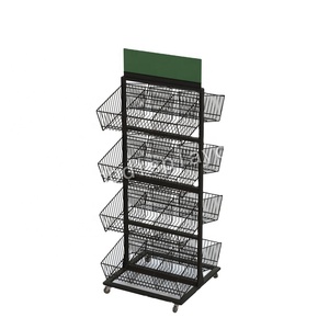 Tùy chỉnh siêu thị màu đen kim loại cán Rack hiển thị với lưới giỏ 4 Tier bán lẻ đứng cho hàng hóa Showcase - Product Image 1