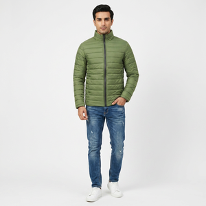 Blouson matelassé homme automne-hiver, style urbain, couleur unie, col montant, fermeture éclair, logo frontal, en toile - Product Image 1