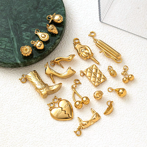Golden Treasure Trove Collections | 18K PVD Gold Plated Stainless Steel <b>Charm</b> Pendants | Cupcake, Tennis Racket, & Peanut - Product Image 6