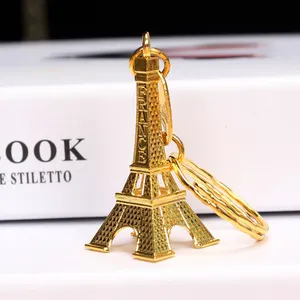 Portachiavi in metallo 3d personalizzato promozione creativa in metallo dorato francese parigi Souvenir portachiavi torre Eiffel