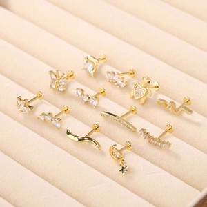 Pendientes de Acero Inoxidable con Revestimiento Dorado para Mujer, Joyería para Perforaciones de Oreja, Cartílago, Concha y Hélice, con Circonita - Product Image 2