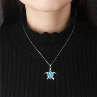 Polyvalent Opale Clavicule Chaîne En Argent Sterling 925 Mignon Tortue De Mer Pendentif Charme Collier Pour Les Femmes Quotidien Fête D'anniversaire Bijoux