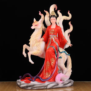 Statua della Dea Volpe a Nove Code, Ornamento Buddista per la Casa, Intagliata, Fusa e Lucidata - Product Image 4