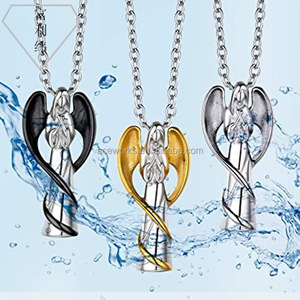 Gold Plated Stainless Steel Christian Angle Wings Urn <b>Ash</b> Pendant <b>Necklace</b> with Link Chain <b>for</b> Party Cremation Jewelry - Product Image 3