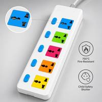 Regleta de Enchufes Universal de 5 Vías con Logotipo Personalizado al por Mayor, CE, Colorida, con Interruptores Individuales, 3 Puertos USB Tipo C PD de Carga Rápida