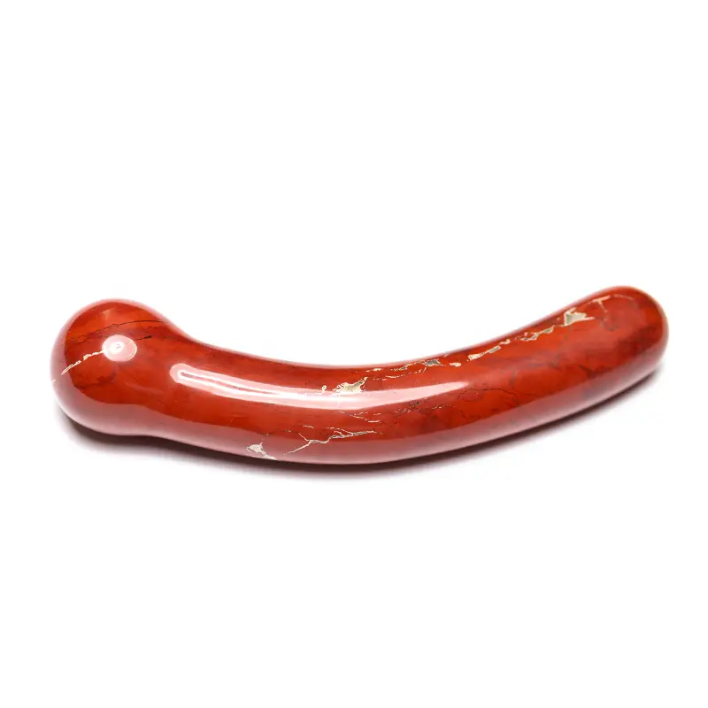 Atacado Natural Red Jasper Cristal Dildo Curvo Massagem Varinha Vermelha Pedra Mágica Yoni Varinha De Quartzo Penis Cura Dildos Para As Mulheres