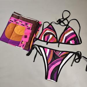 Nuevo Bikini de 2 Piezas con Rayas y Cuello Halter 2026, Traje de Baño Sexy para Mujer con Diadema y Pañuelo - Product Image 5