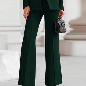 Damen Frühling Umweltfreundliche Flache Hochtaillierte Krepp-Hose mit Weitem Bein in Vollänge Einfarbige Formelle Anzughose - Product Image 2