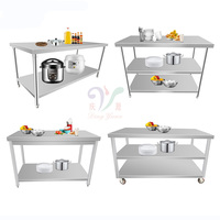 Table de préparation alimentaire commerciale en acier inoxydable à 3 niveaux avec roulettes pour restaurants et hôtels - Offre spéciale