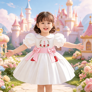 <span class=keywords><strong>Vestido</strong></span> <span class=keywords><strong>de</strong></span> Primer Cumpleaños para Bebé Niña, Bordado <span class=keywords><strong>de</strong></span> Fresas, Manga Abullonada, <span class=keywords><strong>Vestido</strong></span> Casual para Bautizo o Fiesta - Product Image 3