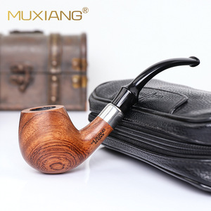 Muxiang Wooden Tobacco Pipe Bent Type With Metal Ring Rosewood Smoking Pipe For Personal Gift - Product Image 1
