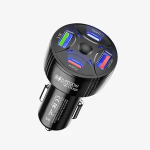 High Quality QC3.0 PD Car Charger Quick Adapter 53W 4 USB Double Type-C Ports Super Fast Charging 4 in 1 Car charging station