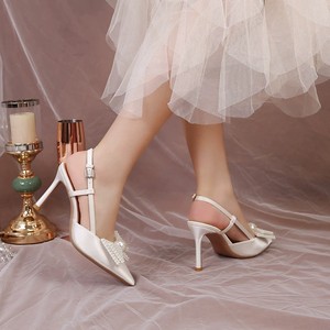 High Quality <b>White</b> Wedding Shoes for Bride <b>White</b> Pearl Slingbac Ladies Pump - Product Image 4