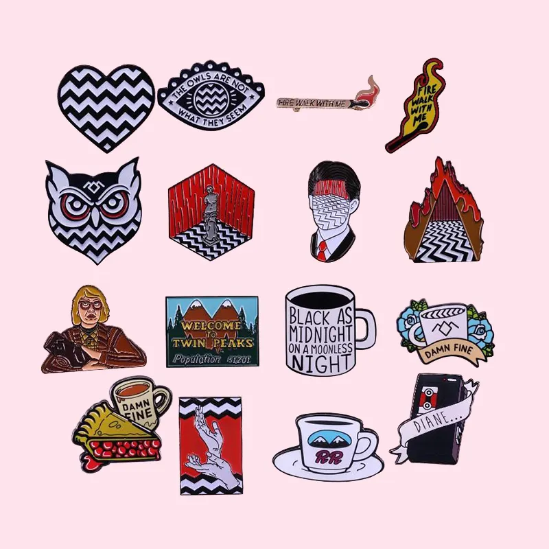 Classic American TV Show Enamel Pins Metal Cartoon Cup Brooch Backpack Pin Hat Collar Lapel Badge Fashion Jewelry Pin Twin Peaks