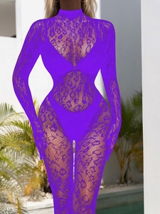 Lingerie sexy en dentelle pour femmes avec doigts Bodysuits léopard Bas de corps résille dos nu Collants collants - Product Image 4