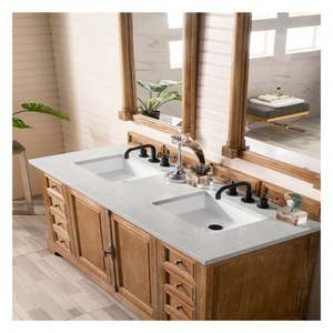 High End Luxury Vintage Solid Wood <b>Bathroom</b> Cabinet Waterproof Walnut <b>Bathroom</b> <b>Vanity</b> With White Rock Slab Countertop - Product Image 2