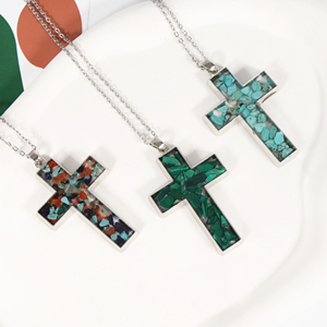 Collar con Colgante de Cruz de Resina Cristiana Católica de Moda, Collar con Cruz de Cristal de Piedra Natural para Mujer - Product Image 3